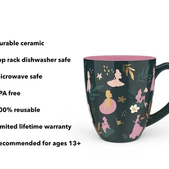 15oz Disney Princess Silhouette Mug - Dark Green and Pink - Picture 4 of 5